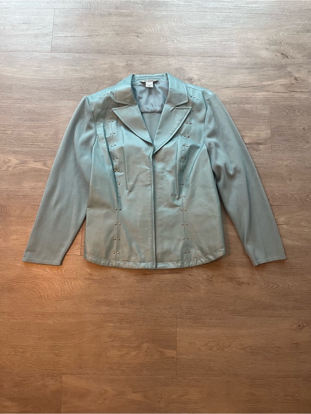 Vintage Y2K light blue leather coat
